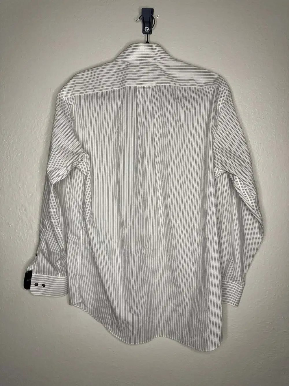Paul Fredrick Men's Tailored Fit Striped Dress Shirt White Black Size